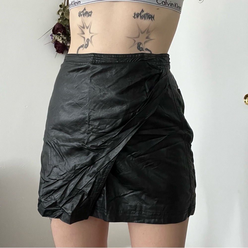 Free people black faux leather mini skirt